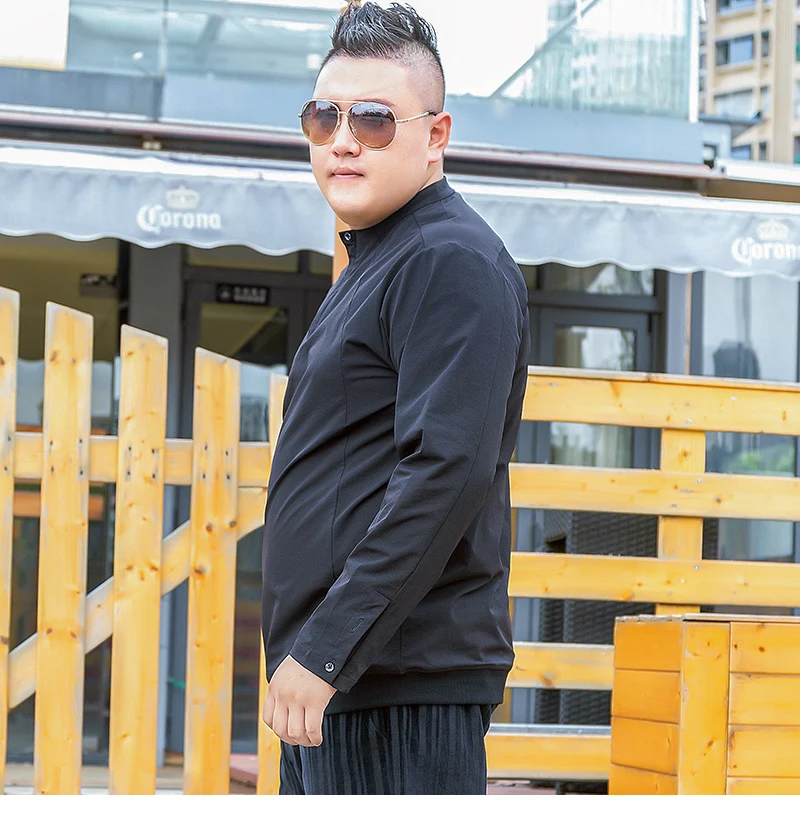 Мужская блуза на пуговицах с длинным рукавом размера плюс Черная Спортивная