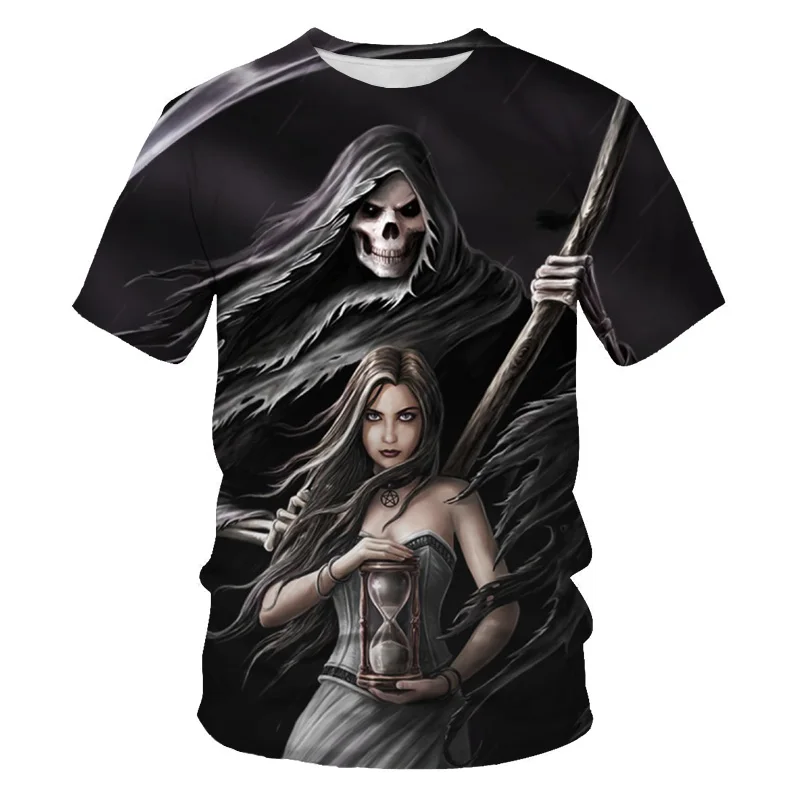

New Men's Skull T-shirt Short Sleeve Style Finger Harajuku 3D T-shirt Men's Crew Neck Top Hip Hop 3D Printing Punisher T-shirt