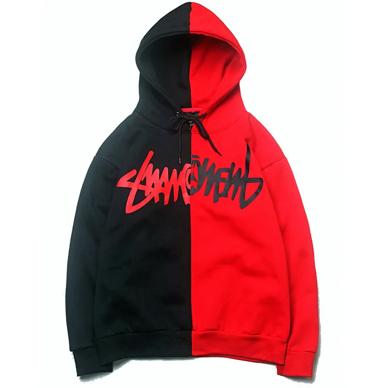 black red Черно-белые толстовки с капюшоном в стиле хип-хоп Swag Tyga, осенне-зимние теплые плотные толстовки - Цвет: black red