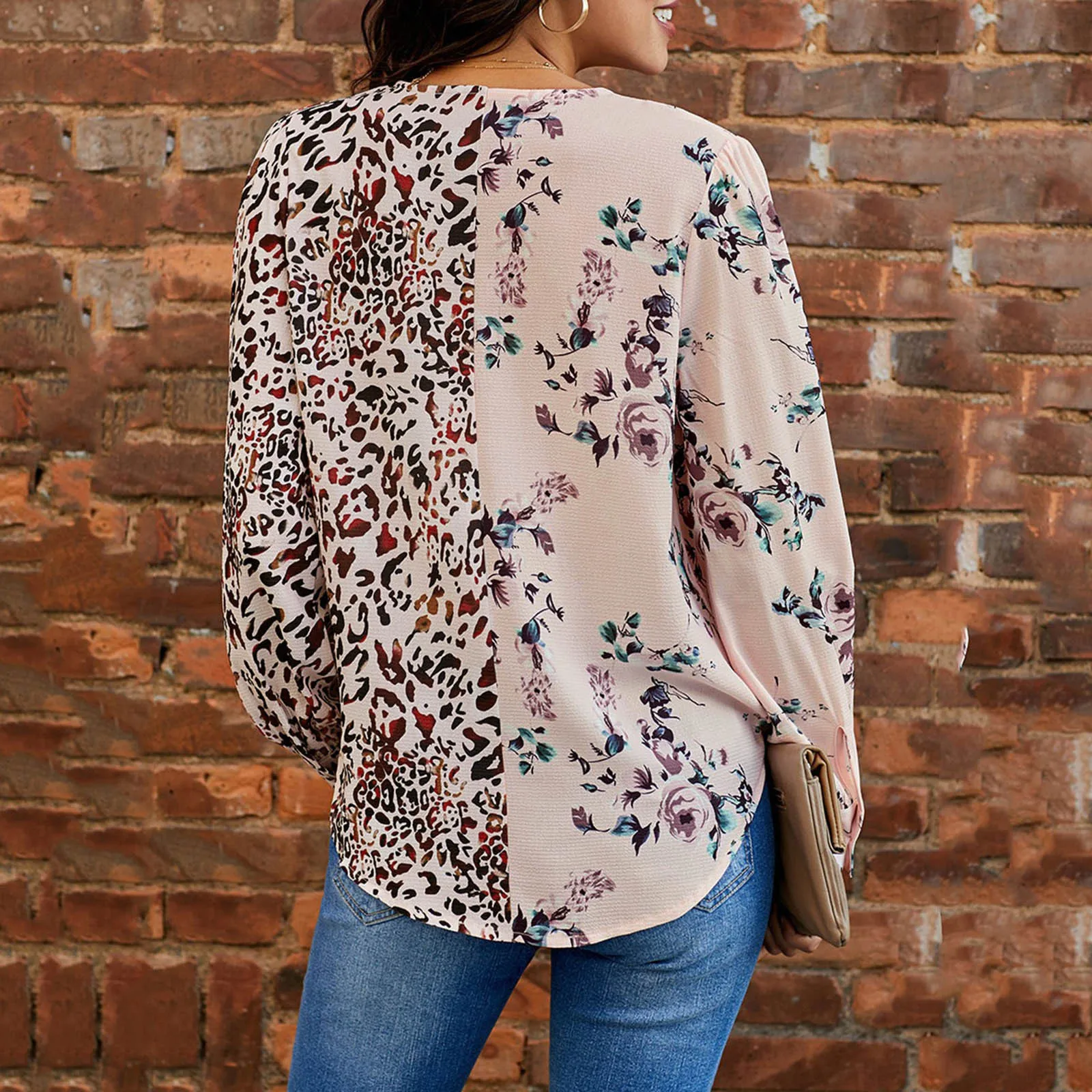 

Women Ladies V Neck Long Sleeve Leopard Printed Blouse Clothes Casual Daily Women plus sizes chemise femme