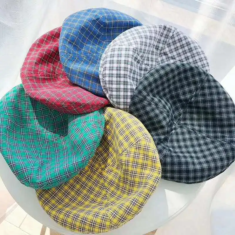 Французский стиль красочные решетки бутон шляпа женская летняя британская