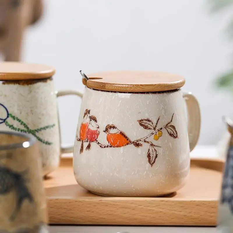 

380ml Ceramic Coffee Mug Unique Japanese Retro Vintage Water Cups Hand-painted Tea Cup Creative Gift Breakfast Milk Pottery Mugs
