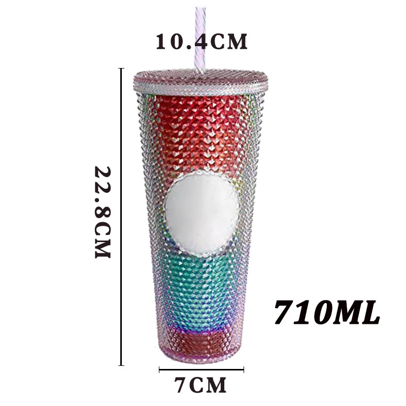 

710ml Diamond Radiant Durian Cup Mug With Straw With Lid With Logo Double-Layer Reusable AS Material Tumbler Coffee Cup mug