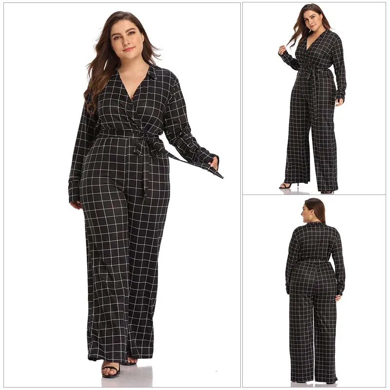 2019 Женская Осенняя одежда комбинезон с длинными рукавами со шнуровкой в клетку