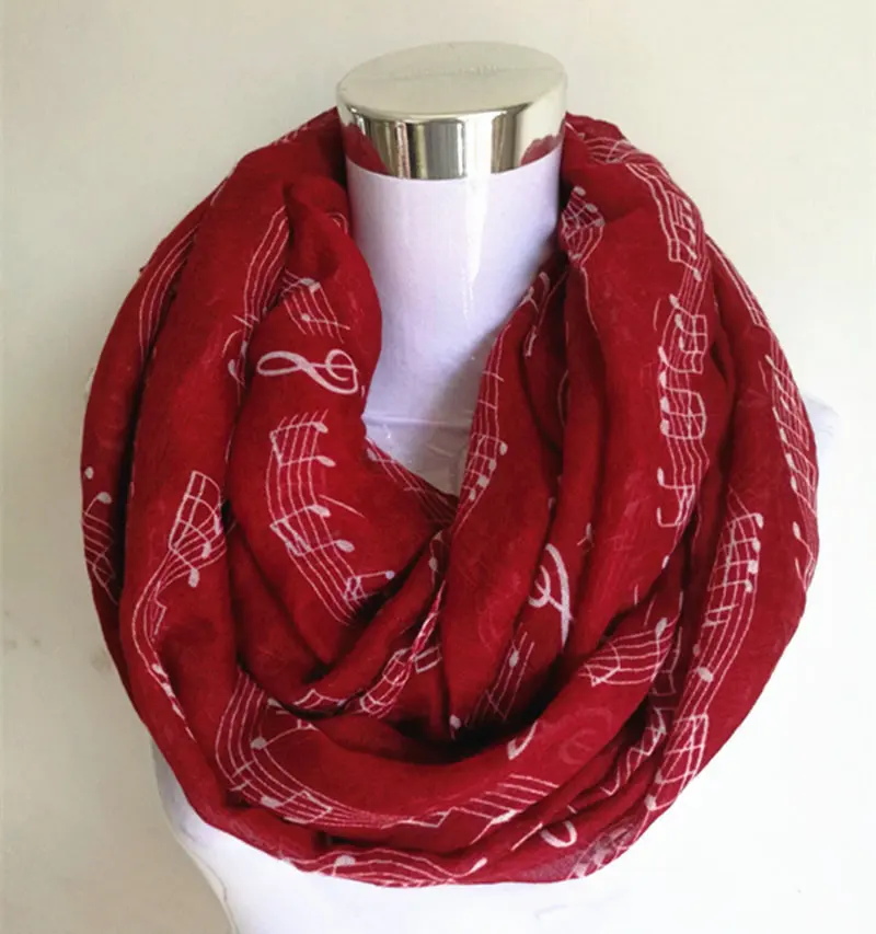 Circle scarf Red Темно-синий с принтом музыкальных нот, зимний шарф-хомут Для женщин музыка шали и шарфы bufandas mujer echarpes - Цвет: Circle scarf Red
