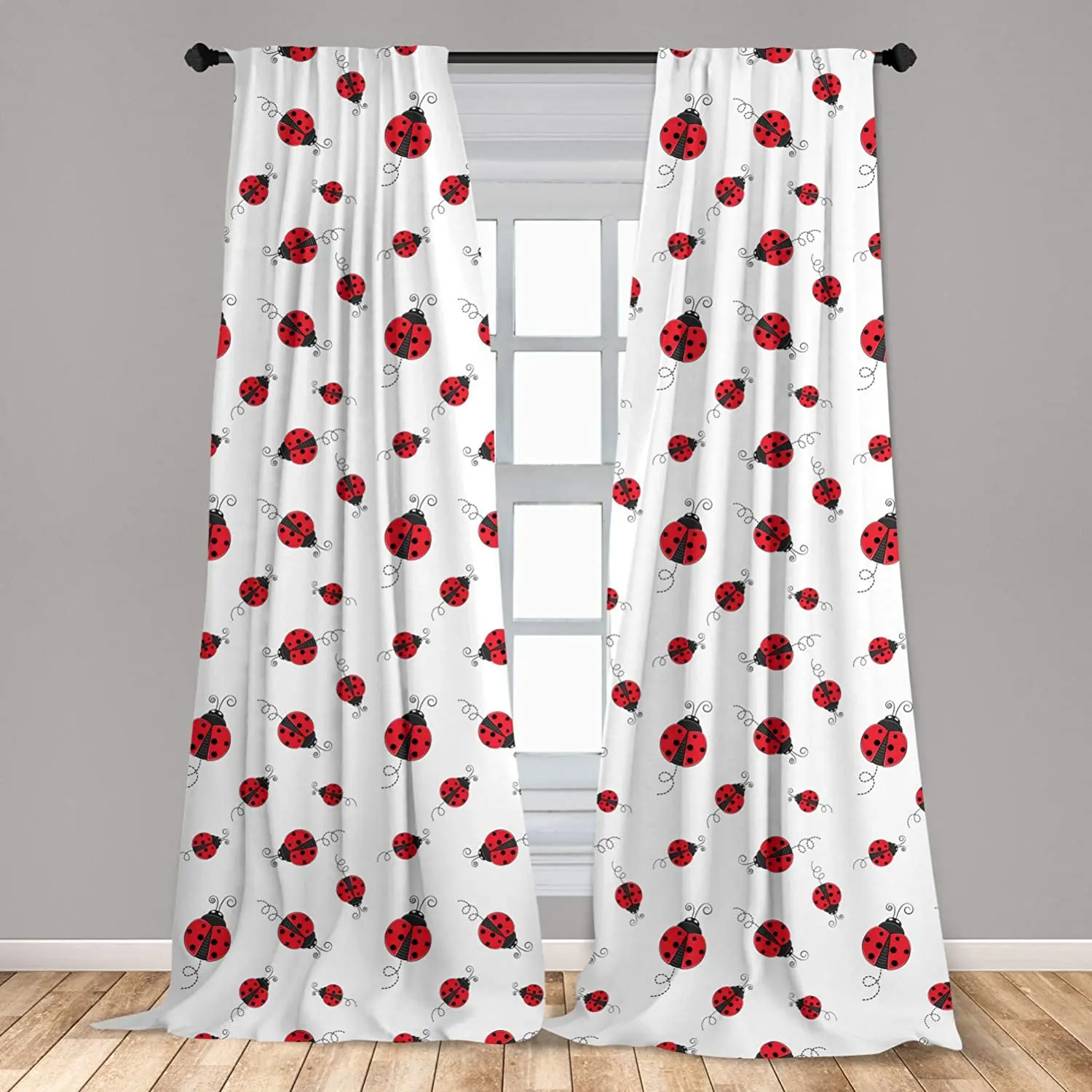 

Ladybugs Curtain Ladybug with Dotted Wings Swirls and Curves Animal Lightweight Window Treatment Living Room Bedroom Decor