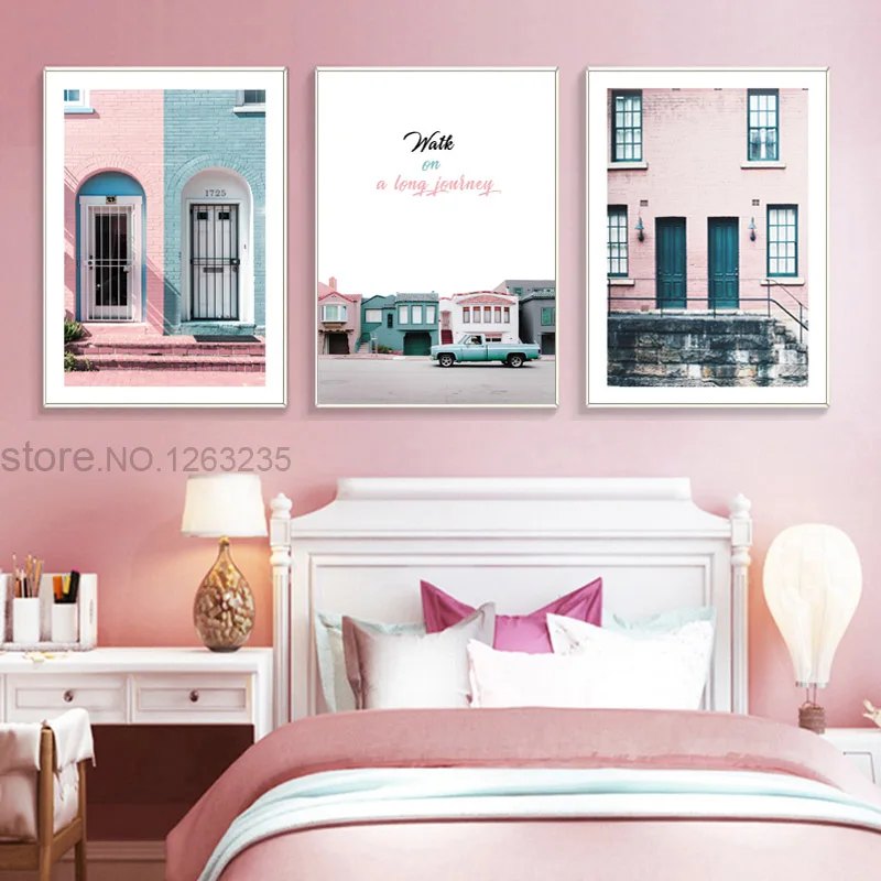 Розовый дом пейзаж настенная живопись холст настенные картины для гостиной