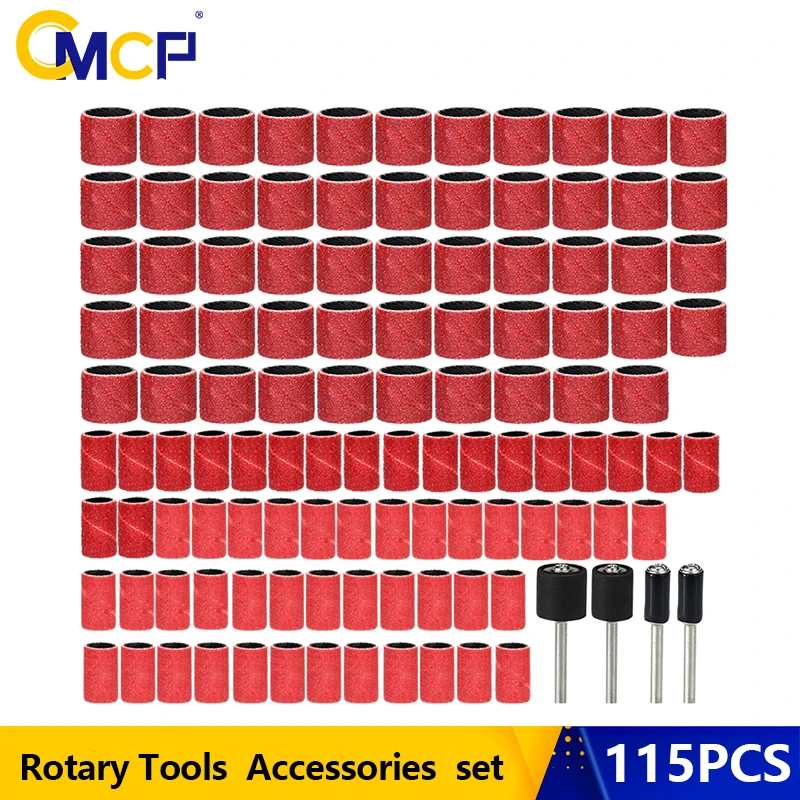 

CMCP Abrasive Disc 115pcs Grit 60 120 320 1/4 1/2 Inch Sanding Drum Set With Sanding Mandrel Sanding Band Fit Dremel Rotary Tool