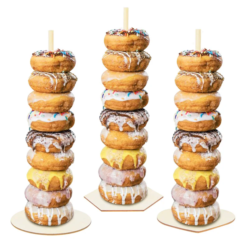 2Pcs Wooden Donut Display Stand Doughnut Dessert Display Holder Wedding Baby Shower Birthday Party Table Decoration Supplies