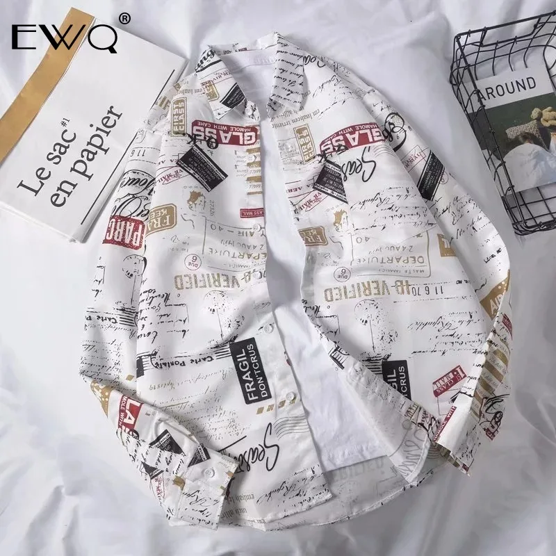 EWQ/мужская одежда Весенняя индивидуальная рубашка с длинными рукавами и буквенным принтом для влюбленных мужчин лаконичная однобортная Tops19H-a195