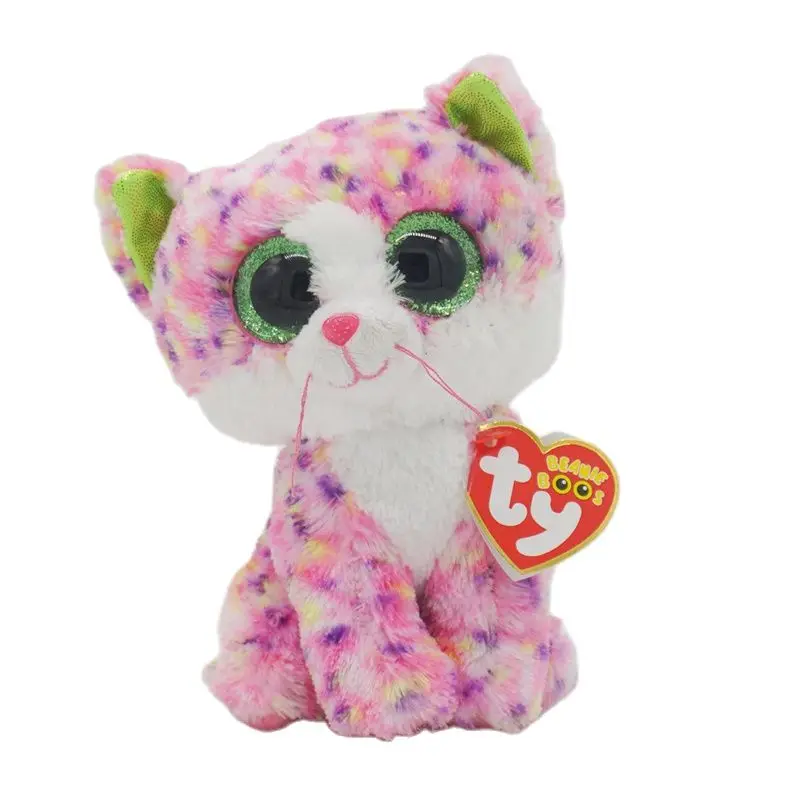 

New 6" 15cm Ty Big Eyes Stuffed Peas Plush Animal Soft Pink cat Doll Collection Boys and Girls Christmas Birthday Gifts
