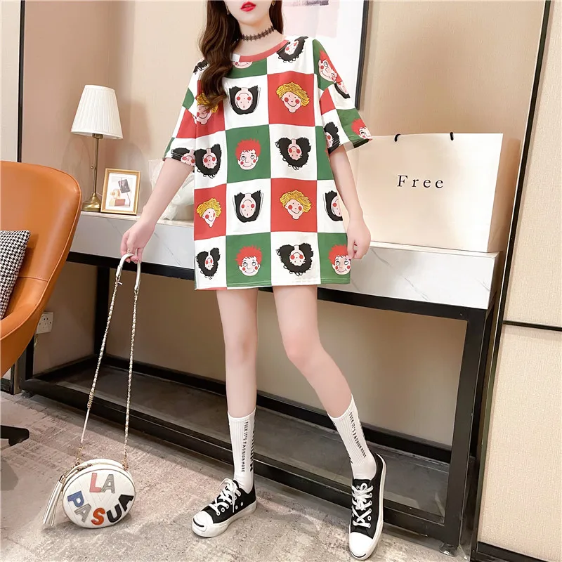 

2021summer New Mid-Length Couple Girlfriends Women's Half Top Clothes Large Size Loose Ins Short Sleeve T-shirt Fashion