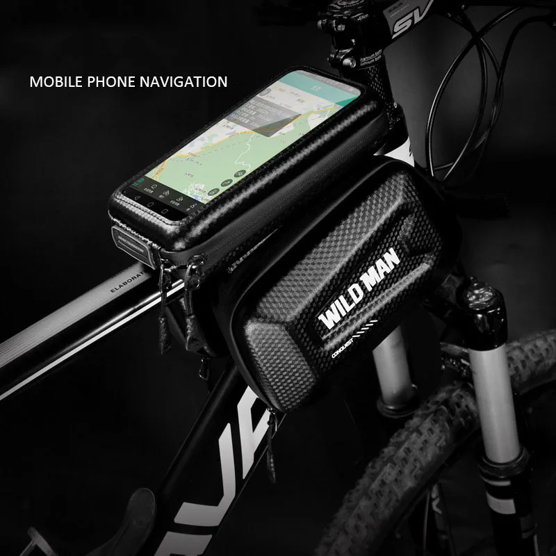 wild man hard shell front bicycle bag bike top tube bag cycling pouch 6 5 inch phone case touch screen mtb bag accessories free global shipping
