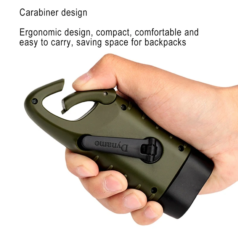 

Outdoor Hand Crank Solar Powered Flashlight Emergency Rechargeable Led Flashlight Survival Quick Snap Carbiner Dynamo Flashlight