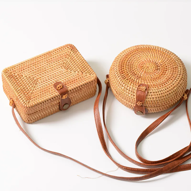 

Fashion Women Summer Rattan Bags Round Square Straw Bag Handmade Woven Beach Crossbody Bags Circle Bohemia Bali Handbags
