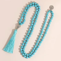oaiite relax mala necklace 8mm turquoises stone necklace yoga jewelry japa mala prayer 108 beads meditation knotted necklace