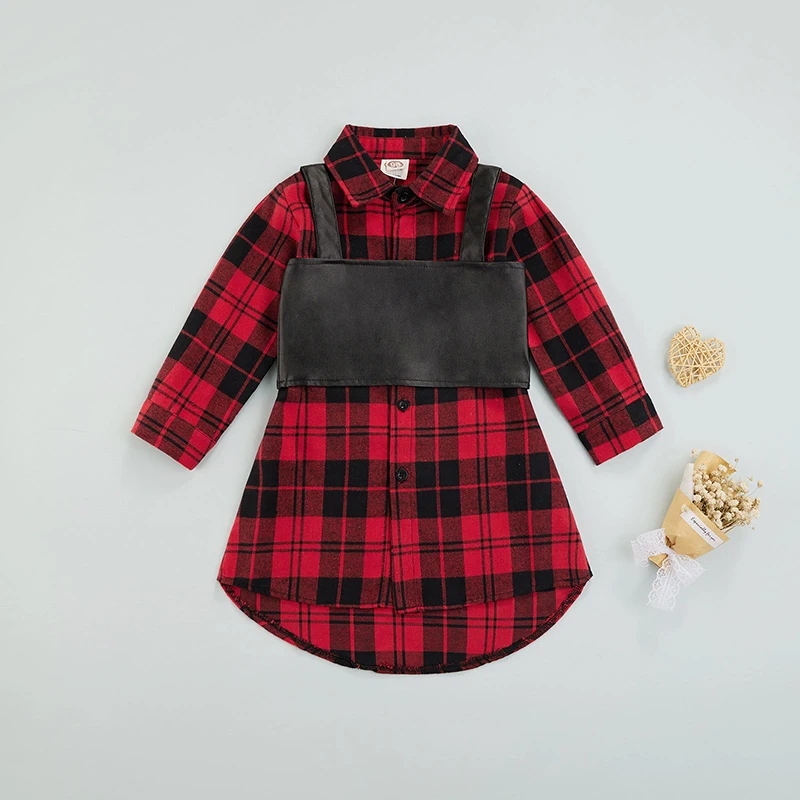 Женское осеннее модное платье для маленьких девочек 2 шт. клетчатое однобортное