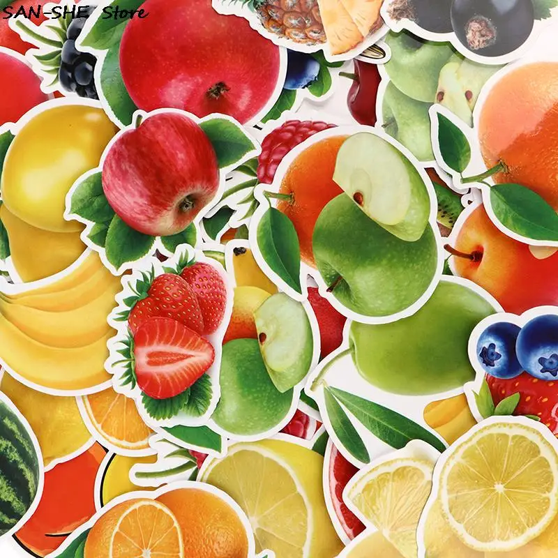

50PCS Exquisite Cartoon Fresh Fruits Vegetables Stickers For Kitchen Bakery Cup Dish Refrigerator Fruit Sticker Kids Toy