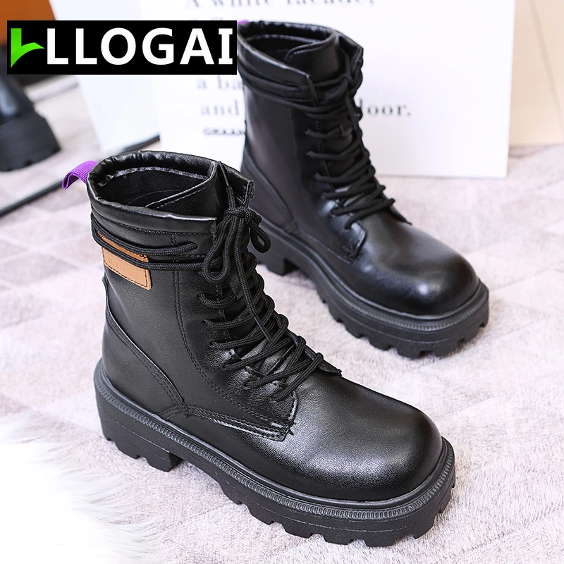 

Ботинки мартинсы женские с круглым носком, повседневные короткие пушистые, на платформе, теплая хлопковая обувь, новая зимняя Утепленная об...