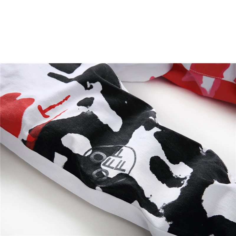 Men'S Jeans White Printing Slim Denim Trousers Biker High Quality Male Straight Casual Designer Comfortable Advanced Pants