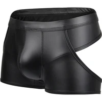 new sexy men hollow boxers male underwear faux leather open butt bottoms performance club wear underpants backless boxer shorts