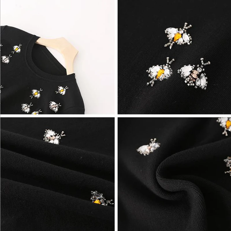 

Autumn Winter Stretch Black Sweater Women Jumpers Good Quality 2020 Luxury Diamonds Beads Knitwear Female Long Sleeve Pullover