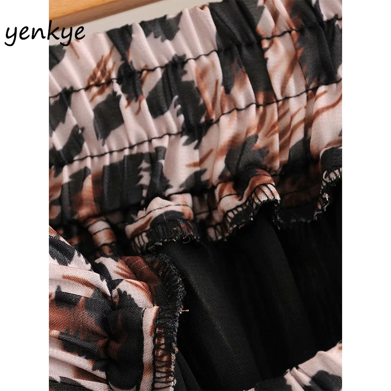 

Vintage Leopard Cake Skirt Women Elastic High Waist Casual Pleated Long Skirt jupe longue DJF9050