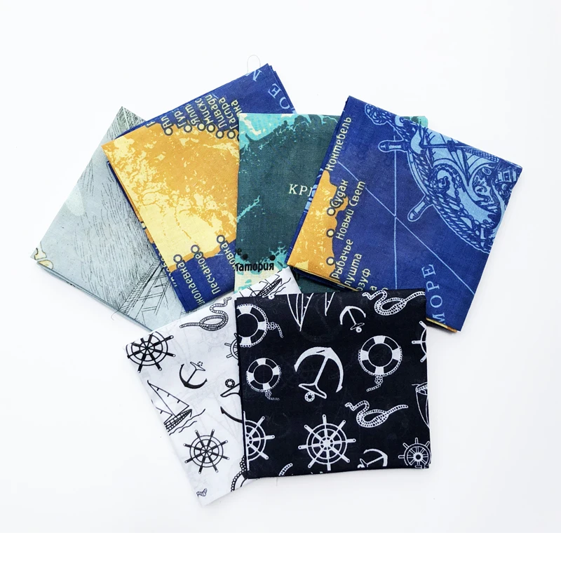Морские банданы с якорем хлопковые белые синие мужские карманные квадратные