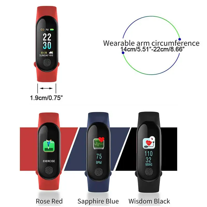 Умный браслет M3 Plus с пульсометром водонепроницаемый умный датчиком кровяного