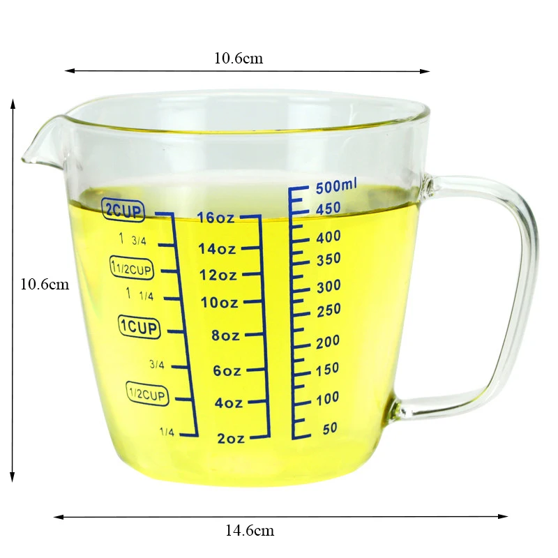 

500ml Creative Heat-Resistant Glass Measuring Cup With Scale Microwave Oven Breakfast Mug Transparent Milk Cup Baking Tools