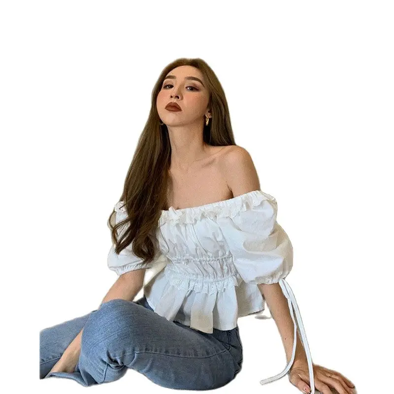

Pure Desire Wind Sweet One Shoulder French Niche Short Top 2021 Summer New Bowknot Korean Shirt Girl