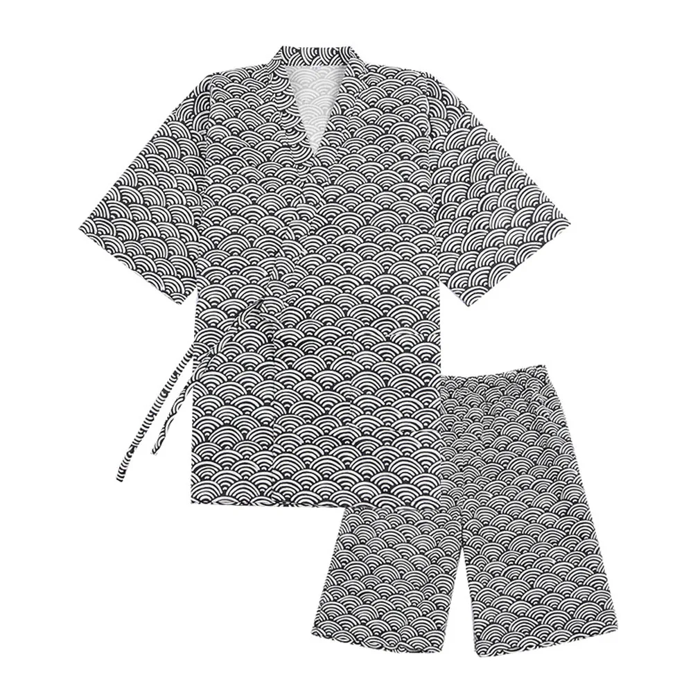 

Мужские пижамные комплекты в японском стиле с короткими рукавами и шортами, хлопковый Повседневный домашний костюм из двух предметов, удоб...