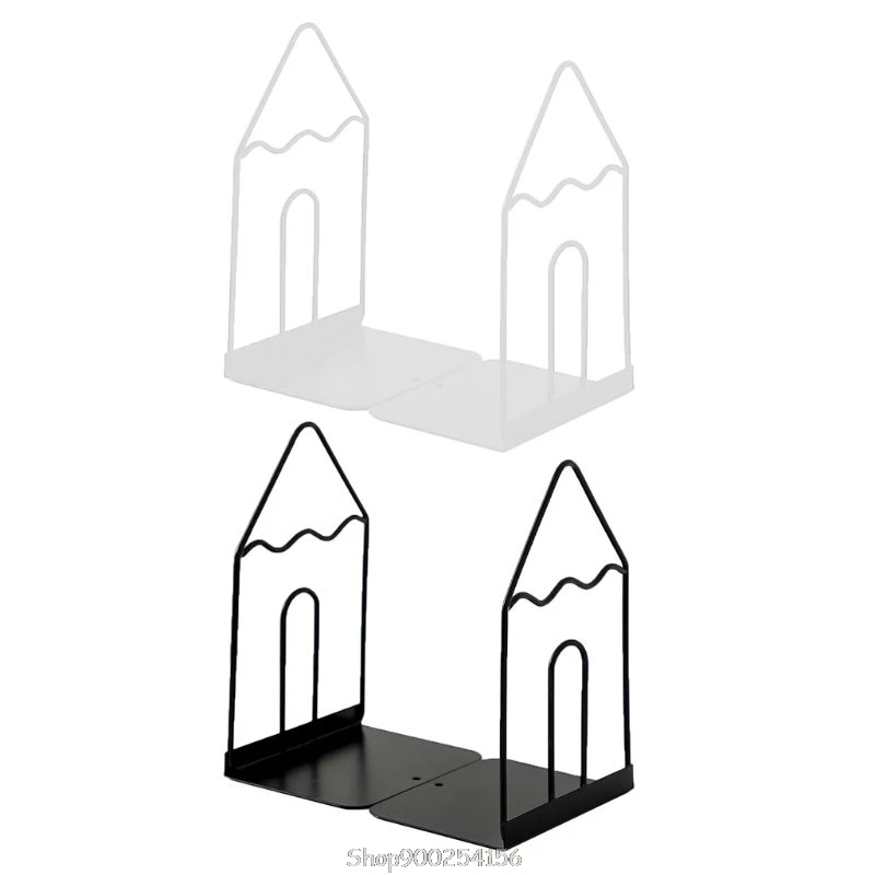 

1 Pair Wrought Iron Bookends Book Stand Support Desktop Office Magazine Organizer Rack Shelf Holder N04 20 Dropship