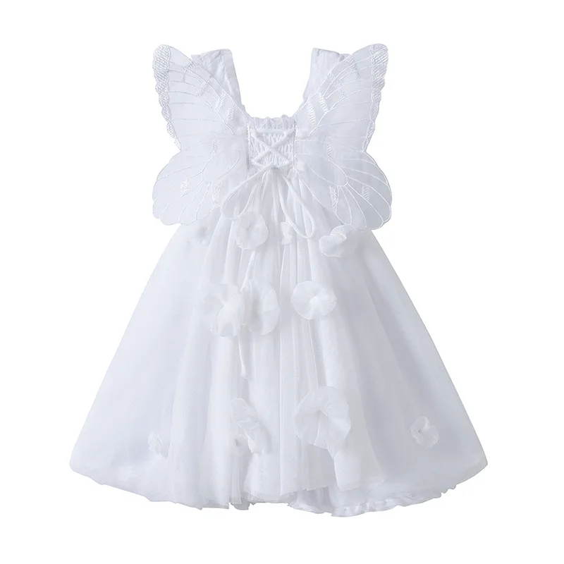 

2021 Kids Butterfly Dresses for Girls Summer Children Flower Fairy Dress with Angel Wings Boutique Teenager Prom Evening Costume