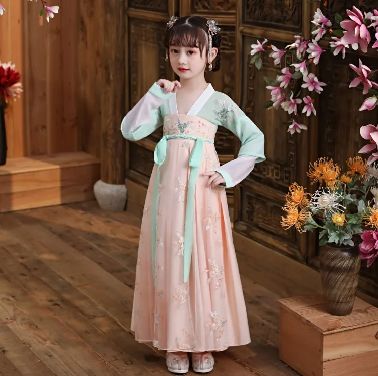 

Girl's Hanfu Retro Princess Fairy Dress Chinese Ancient Traditional Folk Dance Stage Performance Costume