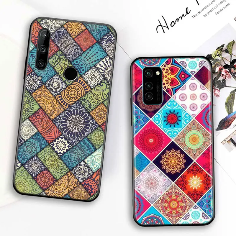 

Silicone Cover Flowers Mandala For Huawei Honor 7C 7A 7S 8 8A 8X 8C 8S 2019 2020 9 lite 9X Pro Black Phone Case