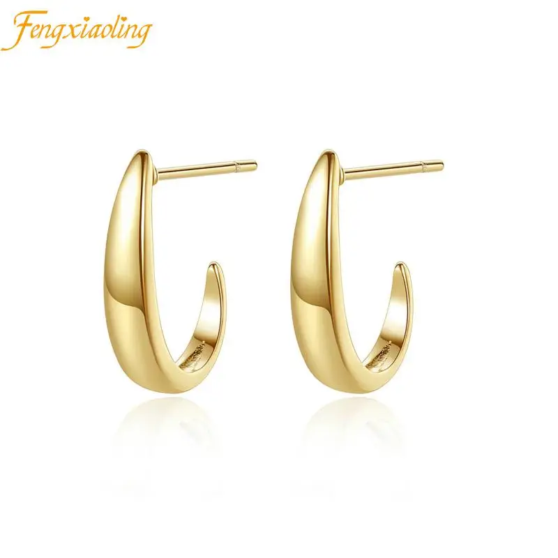 

925 Sterling Silver Irregular Semicircle Stud Earrings For Women 14k Gold Plated Minimalist Earrings Wedding Party Jewelry Gift
