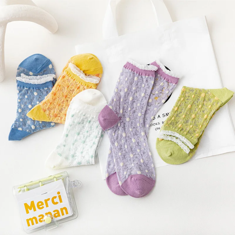 Дворцовый стиль носки с рюшами из стекловолокна женские милые жаккардовые в