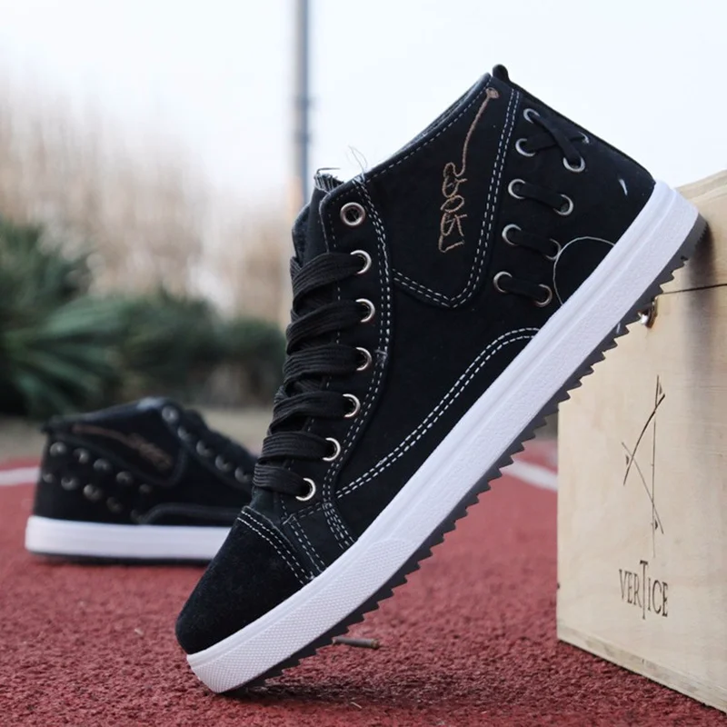 

Fashion Denim Men Canvas Shoes High Help Casual Men Shoes 2019 Breathable Male Footwear Lace-up Man Flat Shoes SY-65