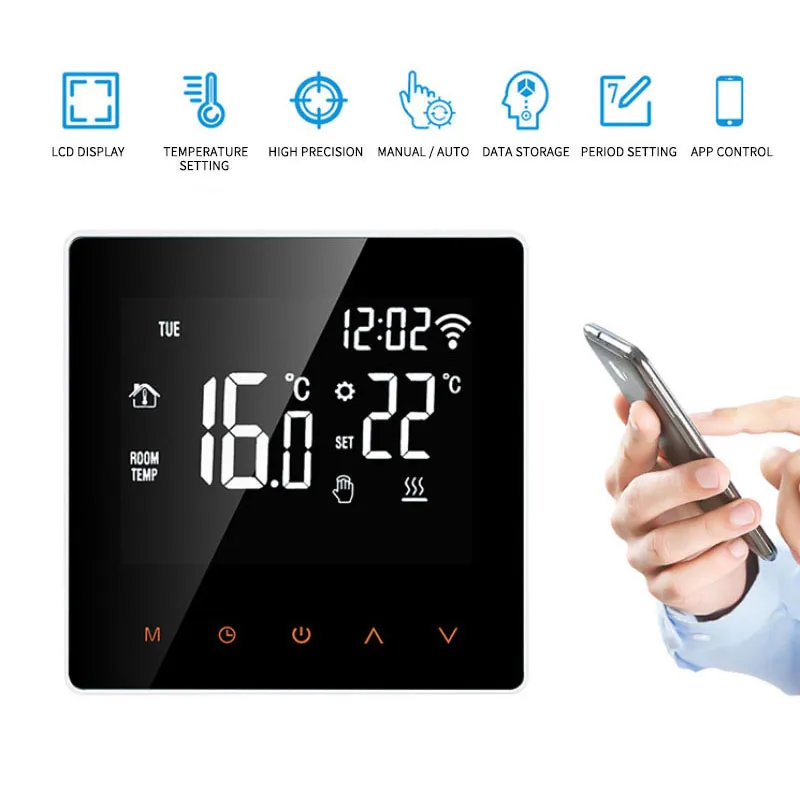 

Tuya WiFi Smart Thermostat Temperature Controller LCD Touch Display Voice Control Smart Life APP Voice Control Work With Alexa