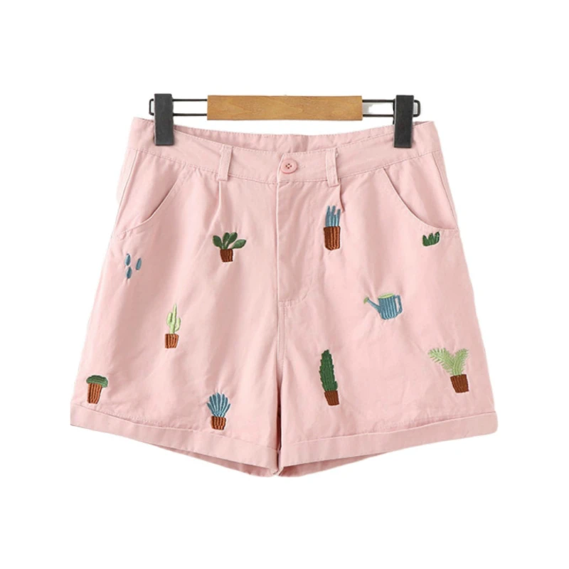 Женские шорты с вышивкой Merry Pretty розовые Прямые хлопковые мультяшной