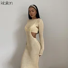 KLALIEN модное сексуальное платье из двух частей с вырезами для Женщин Осеннее новое простое универсальное базовое женское уличное платье Y2K облегающее длинное платье