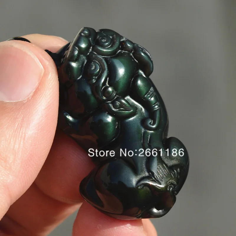 Натуральный Радужный обсидиановый глаз Каменная Резная подвеска животное Pixiu