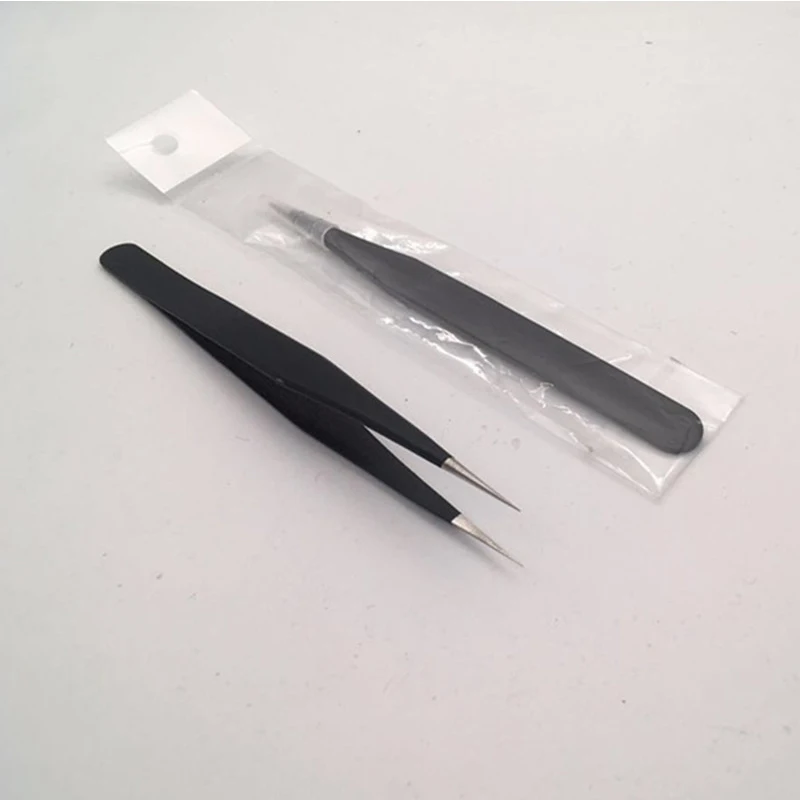 

Hot Selling Round Edge Stainless Steel Anti-static ESD Black Straight Elbow Bird's Nest Pick Hair Grafting Eyelash Set Tool