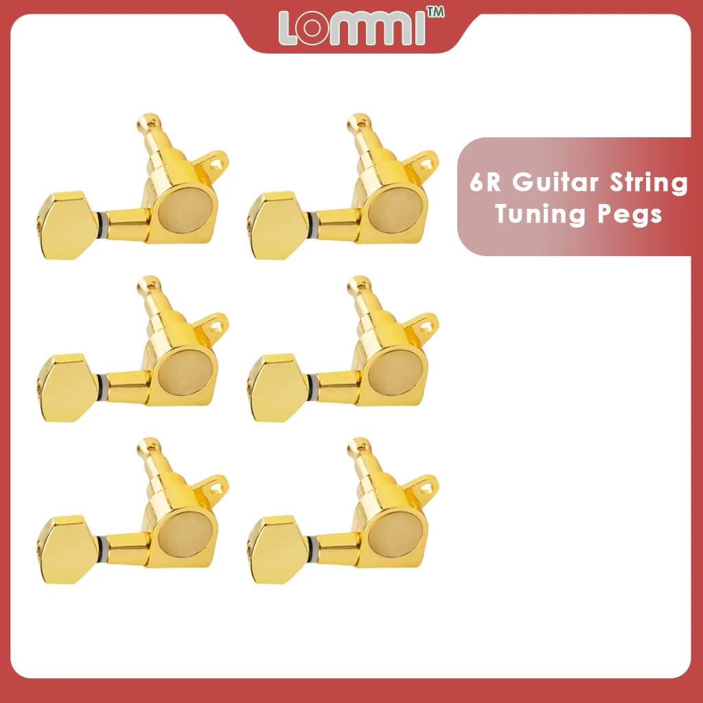 LOMMI 6-in-line Sealed Electric Guitar String Tuning Pegs Keys Machine Heads 6R Tuners Set For ST TL Style Guitar Golden-plated