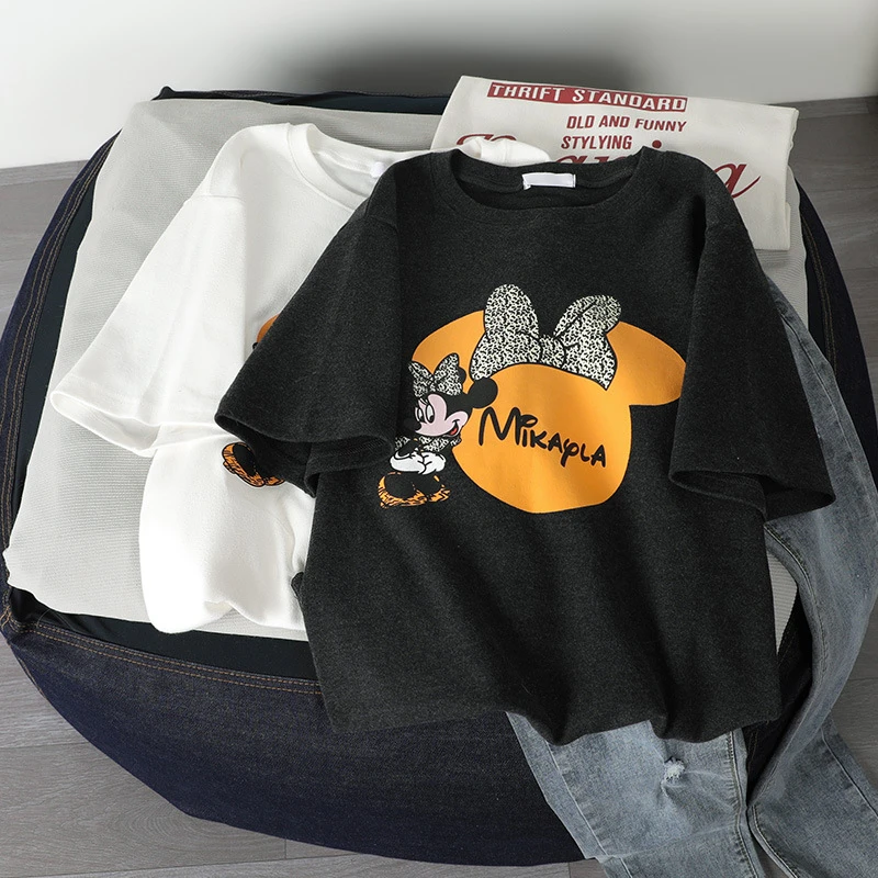 

Новая футболка Disney с коротким рукавом и принтом Минни, женская футболка, рубашка с коротким рукавом, женская одежда в Корейском стиле, рубаш...