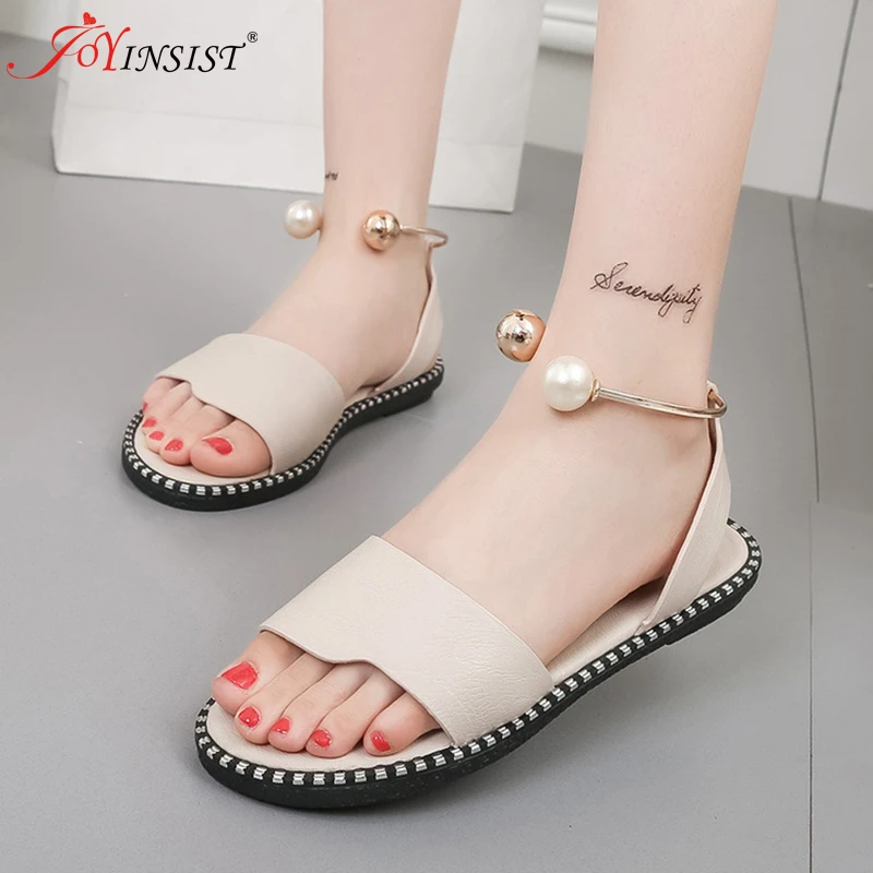 Женские римские сандалии без шнуровки однотонные шлепанцы с круглым носком и