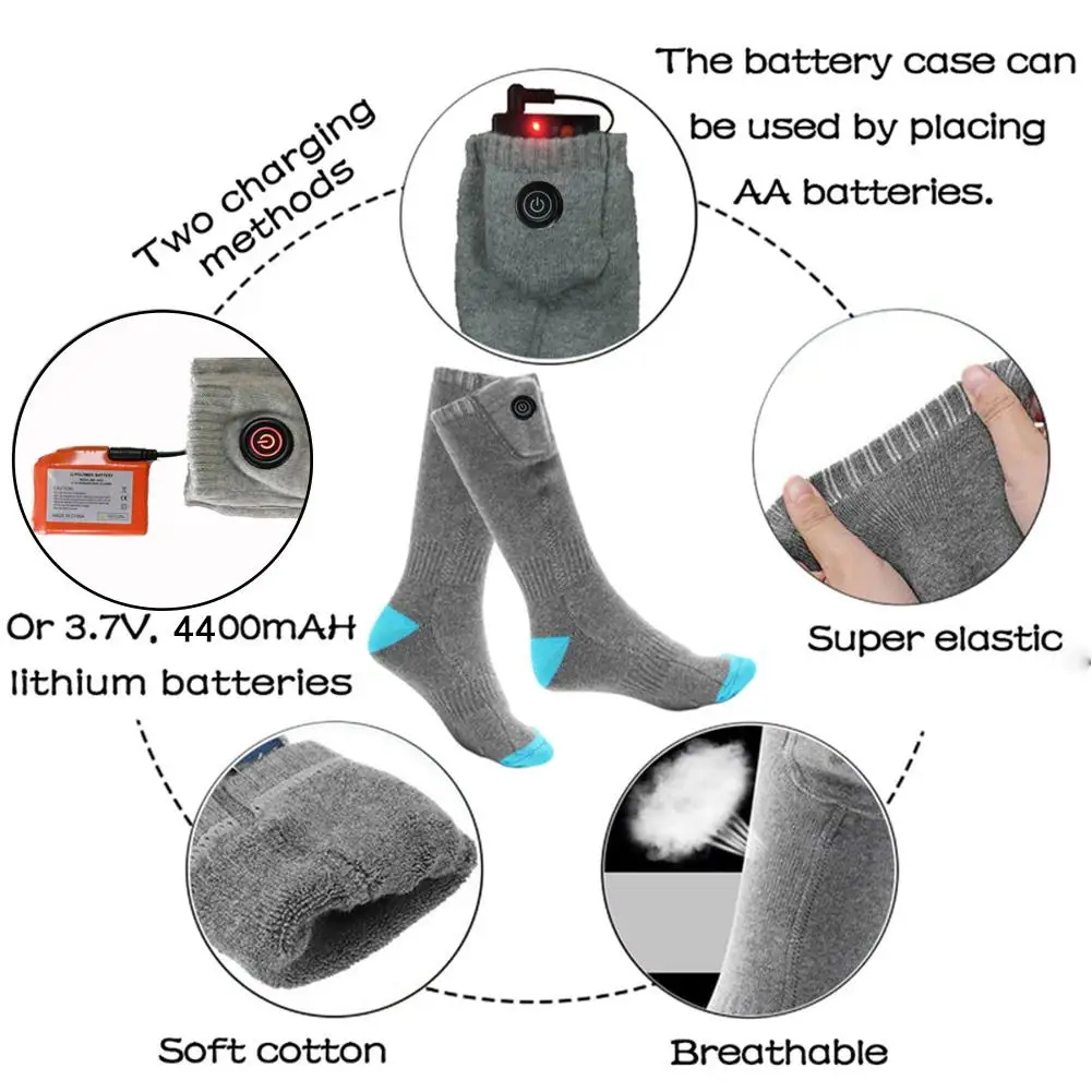 3.7V 4400MAH Lithium Battery Upgrade Heating Socks Rechargeable Adjustable Electric Double Layer Warm Sock |