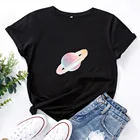 Футболка женская с графическим принтом, хлопковая рубашка с принтом планеты Галактики, звезд, Луны, летние топы с коротким рукавом, повседневная одежда