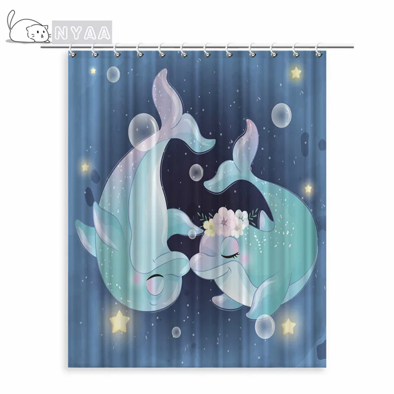 

Sunlight Ocean Beach Fabric Shower Curtain Bathroom Curtains Sunset Dusk Sea Animal Dolphin Bath Screen with 12 Hooks